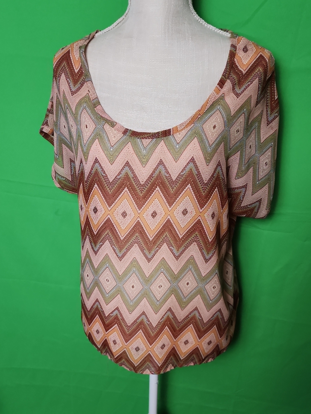 Lazy Sundays Vintage Y2K Style Chevron Zigzag Knit Scoop Neck Top Medium